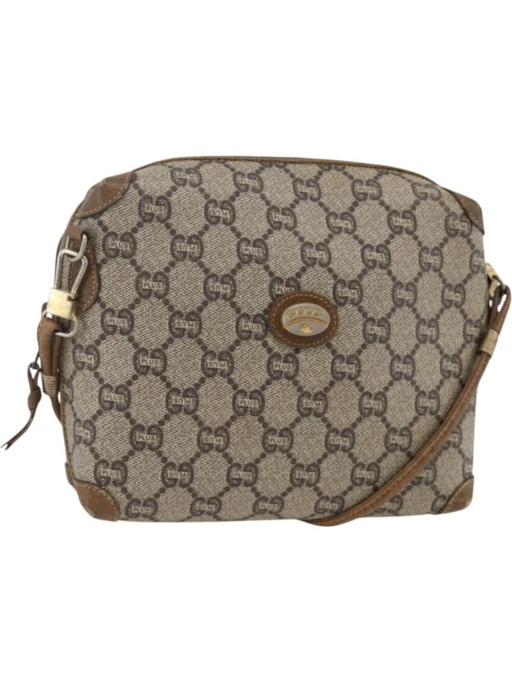 GUCCI GG Plus Supreme Shoulder Bag PVC Beige Gold